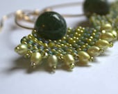 Hand Beaded Green lace Agate with seed beads, and small green Freshwater pearls on 14k gold filled findings