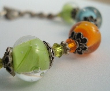 Brightly Colored Hand made Lampwork beaded Bracelet with sterling silver findings