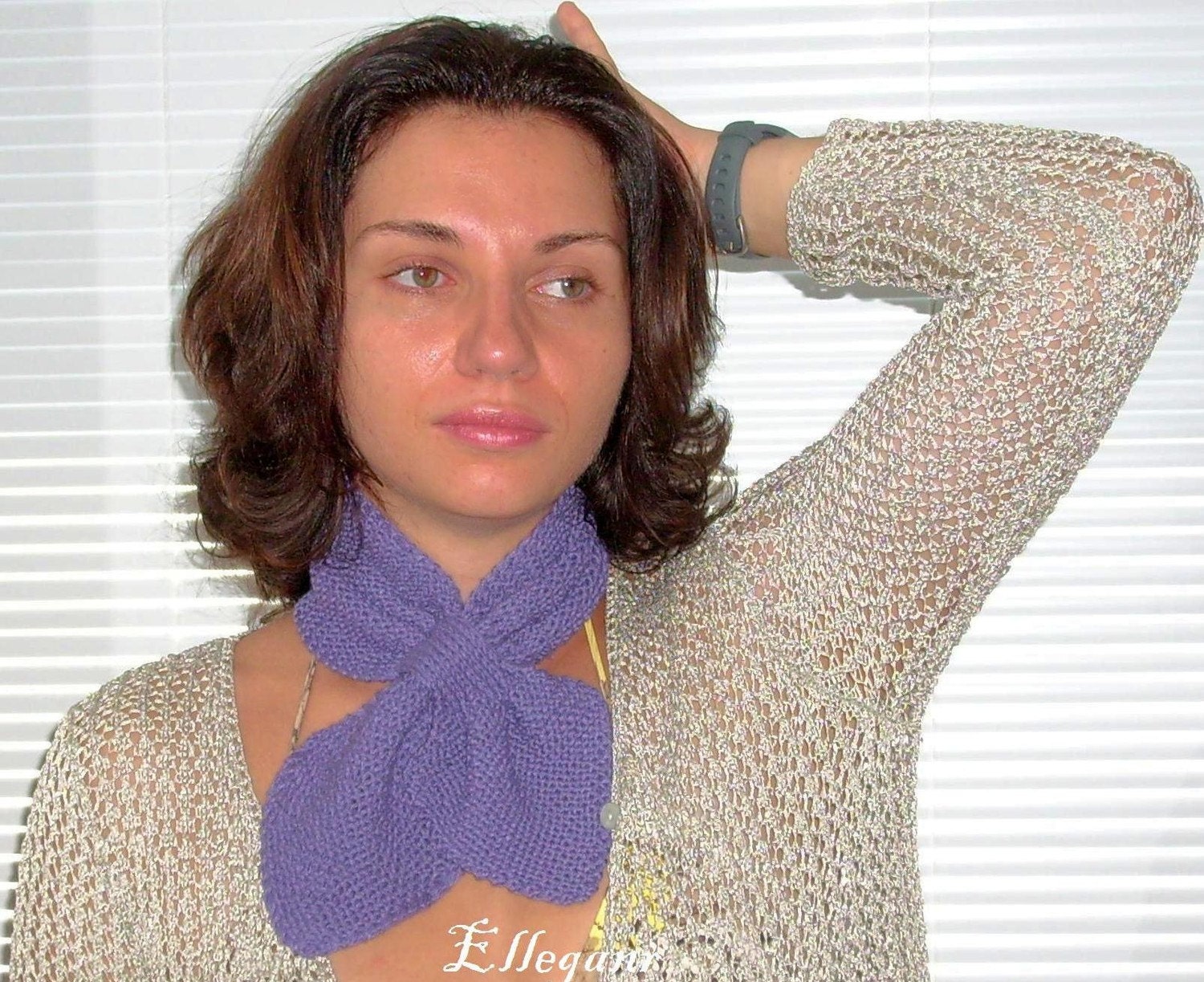 Unique gift Lavender  cashmere scarf/neckwarmer with  flower brooch  stylish feminine  for the most exceptional women you know including you