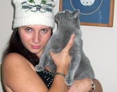 White KITTY cashmere unisex hat hand made by order any sizes for adults,toddlers and babies