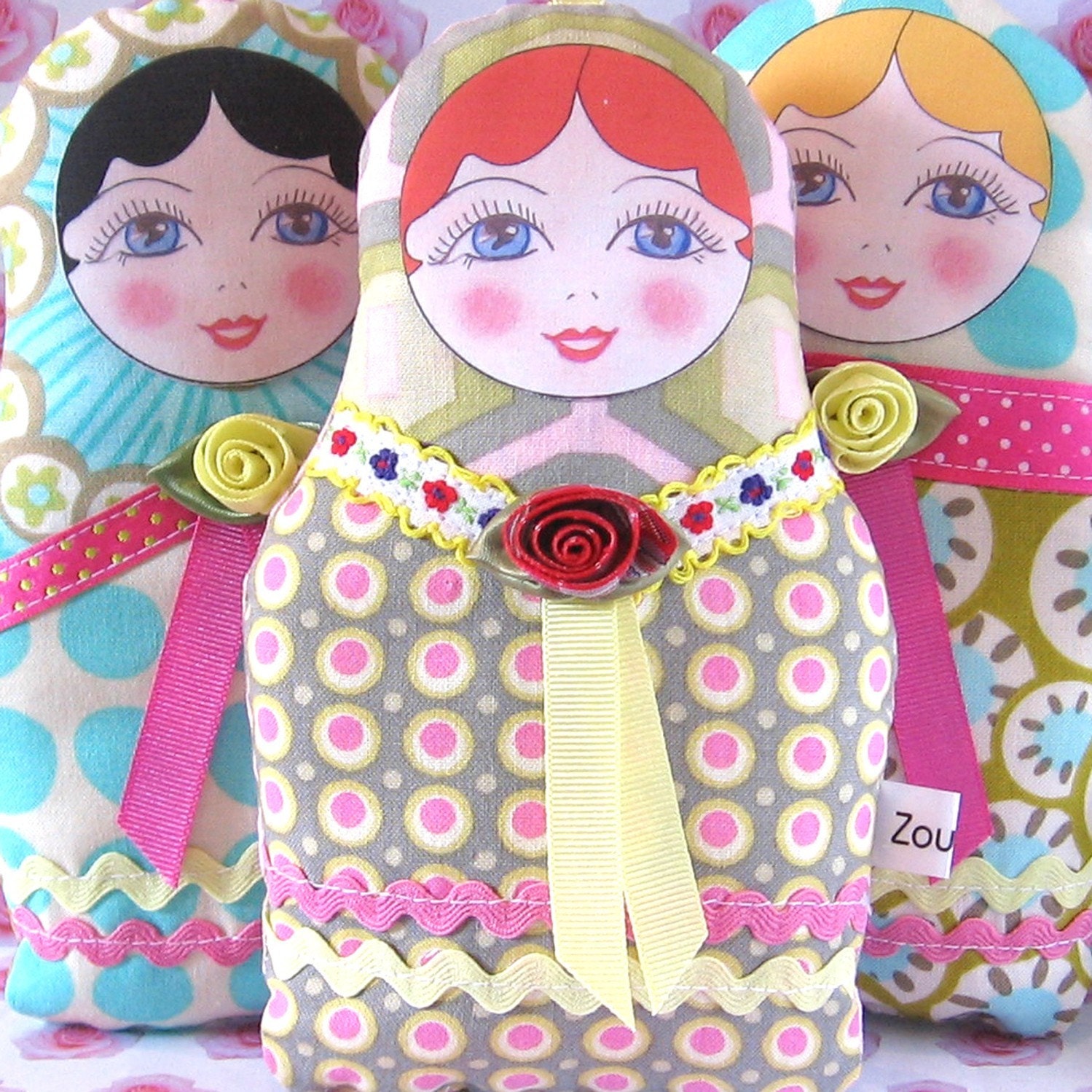 Matryoshka Russian Cloth Doll with red hair - Small size