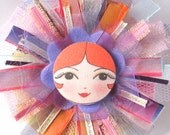 Fabric Doll Brooch/ Pin - doll face with red hair