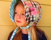 SALE Reversible Madras Patchwork  Bonnet - custom size