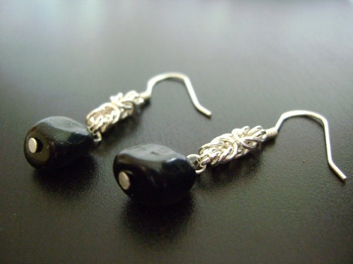 Sterling Silver Byzantine Earrings With Hawkseye Dangle