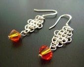 Sterling Silver Chainmail Earrings with Fire Opal Swarovski Crystals
