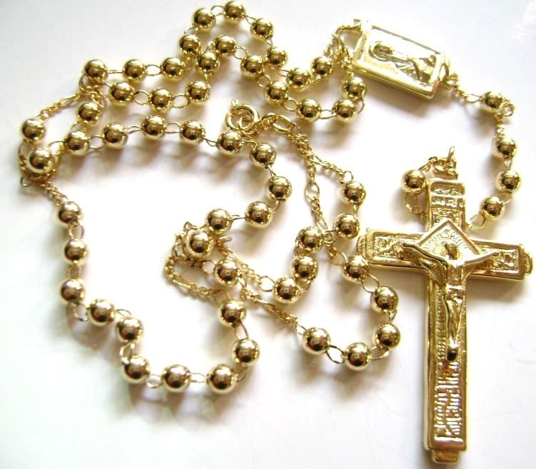 14K Gold-plated copper Rosary Cross Very Nice Catholic