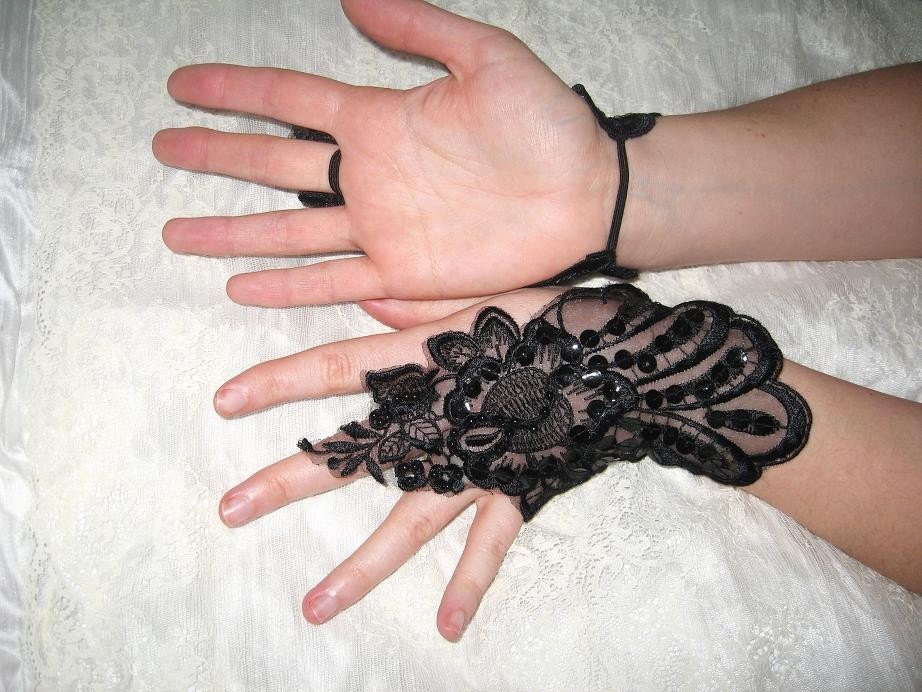 Mysterious bellydance black organza lace cuffs black lace cuffs black lace gloves gothic gloves gothic cuffs victorian gloves