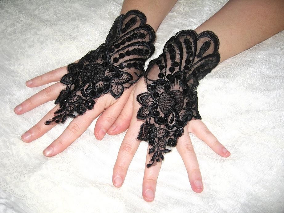 Mysterious bellydance black organza lace cuffs black lace cuffs black lace gloves gothic gloves gothic cuffs victorian gloves