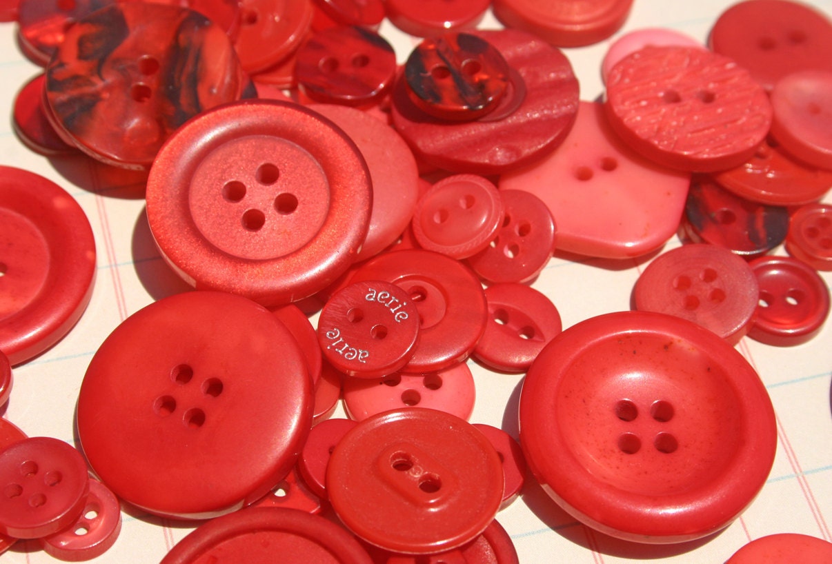 Red Assorted Round Buttons - Sewing Embellishments - 100 Buttons - Hot Tamales