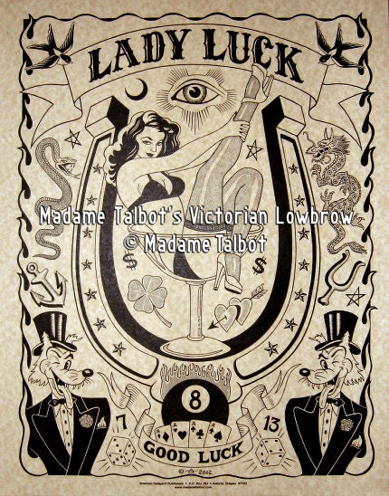 Lady Luck Burlesque Pin Up Gambling Hot Rod Lowbrow Parchment Poster