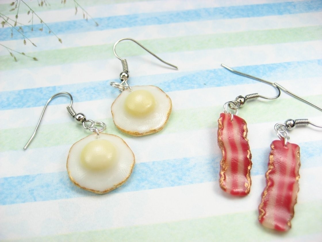 Bacon and Egg Earrings (2 pairs) Food Jewelry