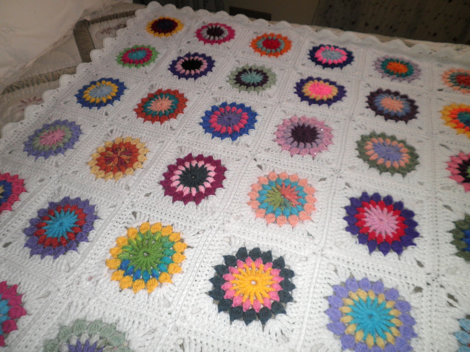 Multi-Color Sunburst Granny Throw