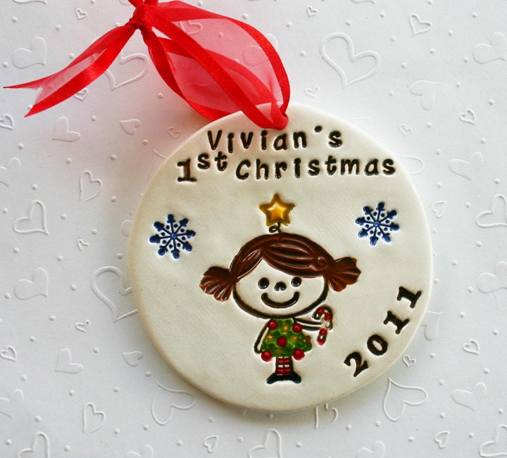 Personalized Baby's First Christmas, Little Girl Christmas Tree Ornament - Custom Made To Order