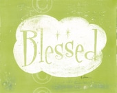 BLESSED word art - fine art print 8x10 - LIME GREEN