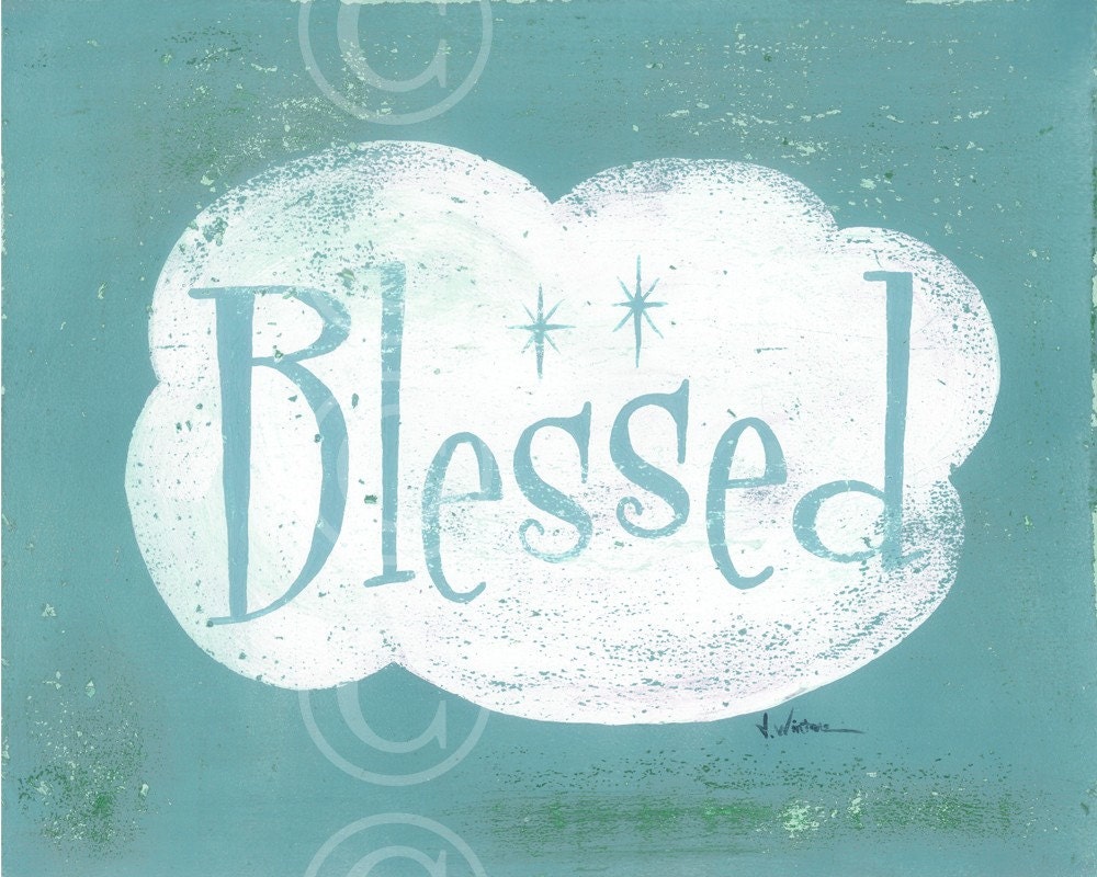 word art - BLESSED - fine art print 8x10 - TURQUOISE