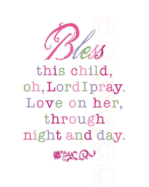 Girl's Art Print Prayer - Bless This Child - Pink Script