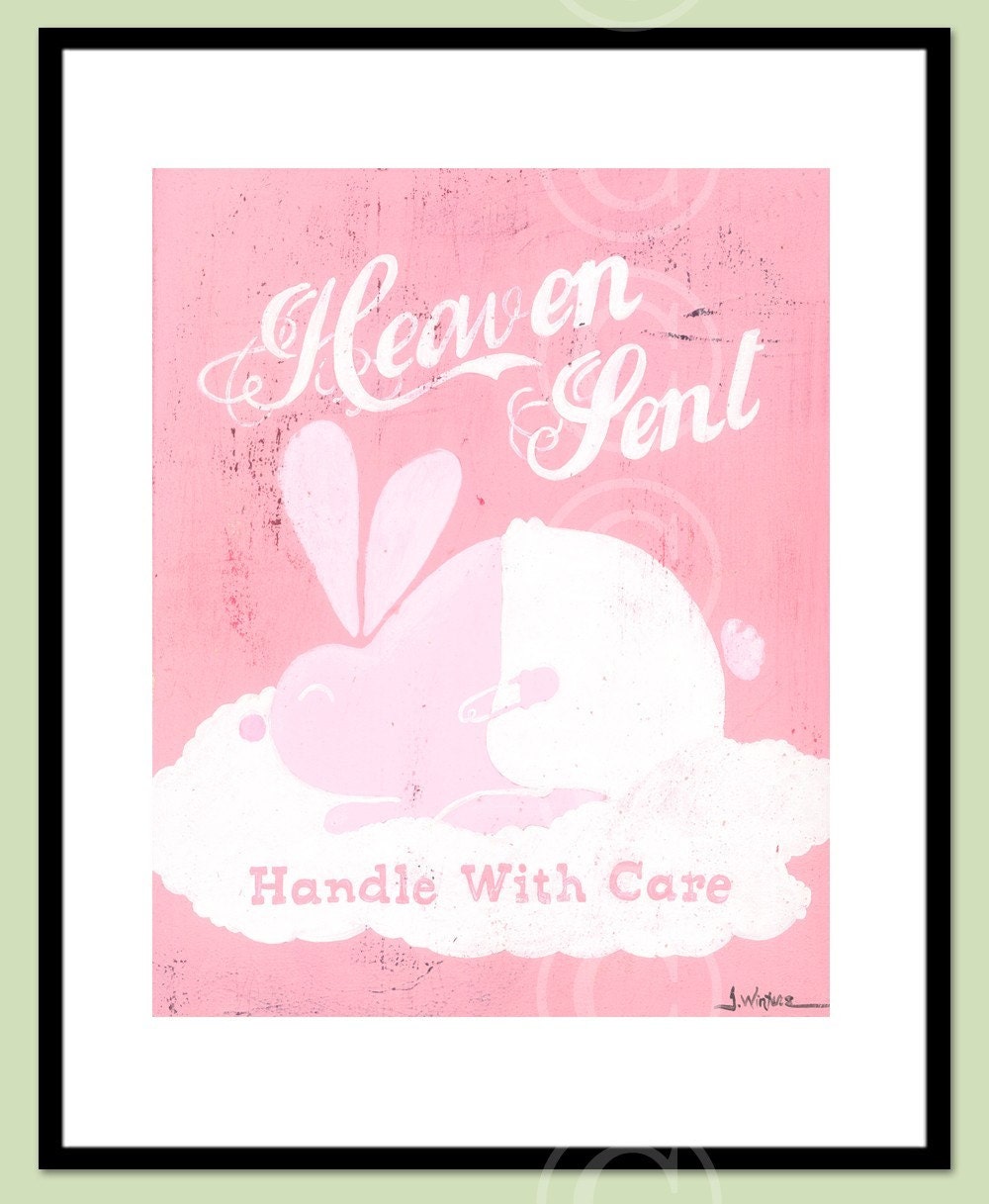 Heaven Sent - Handle With Care - PINK baby art print