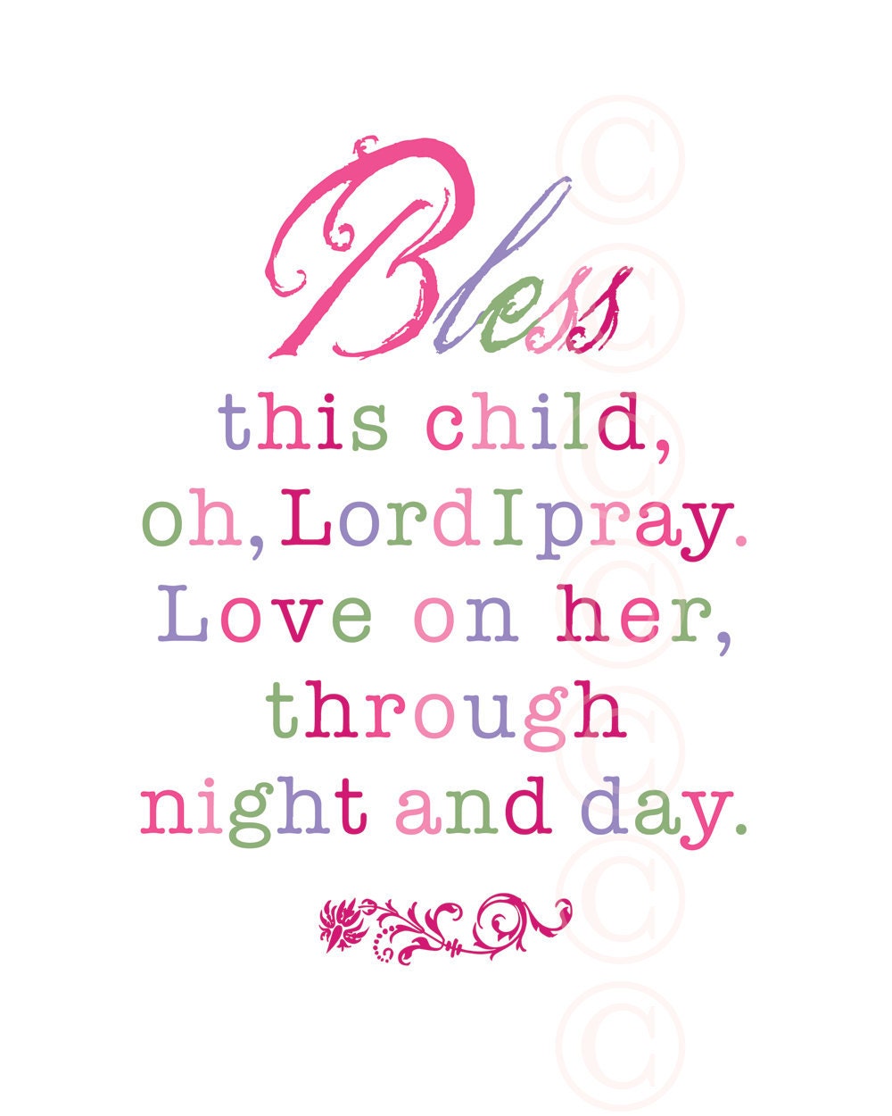 Girl's Art Print Prayer - Bless This Child - Pink Script