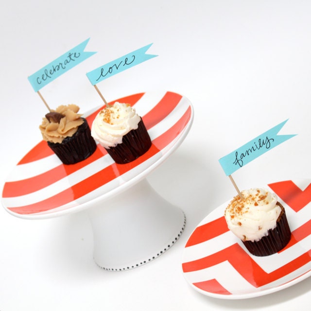 Mini Striped Coral Cake Stand Dessert Pedestal Valentine's Day