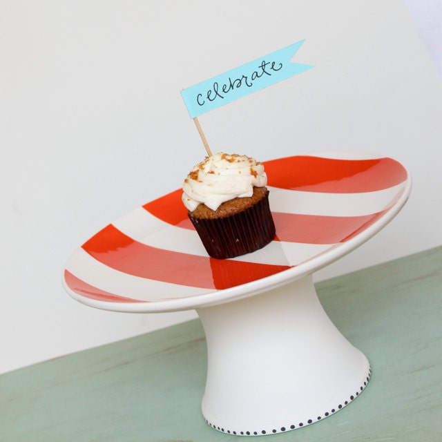 Mini Striped Coral Cake Stand Dessert Pedestal Valentine's Day