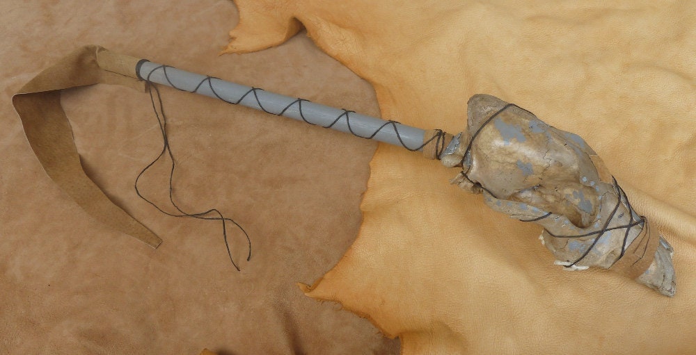 Wolf skull ritual rattle "Desolation" - wolf skull ceremonial rattle with paint, leather, cord for pagan and shamanic ritual and journeying