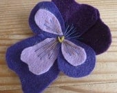 Stitched Felt PANSY Flower Brooch in shades of PURPLE