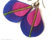 Sapphire and Pink felt peacock feather earrings