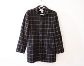 navy grid wool coat M