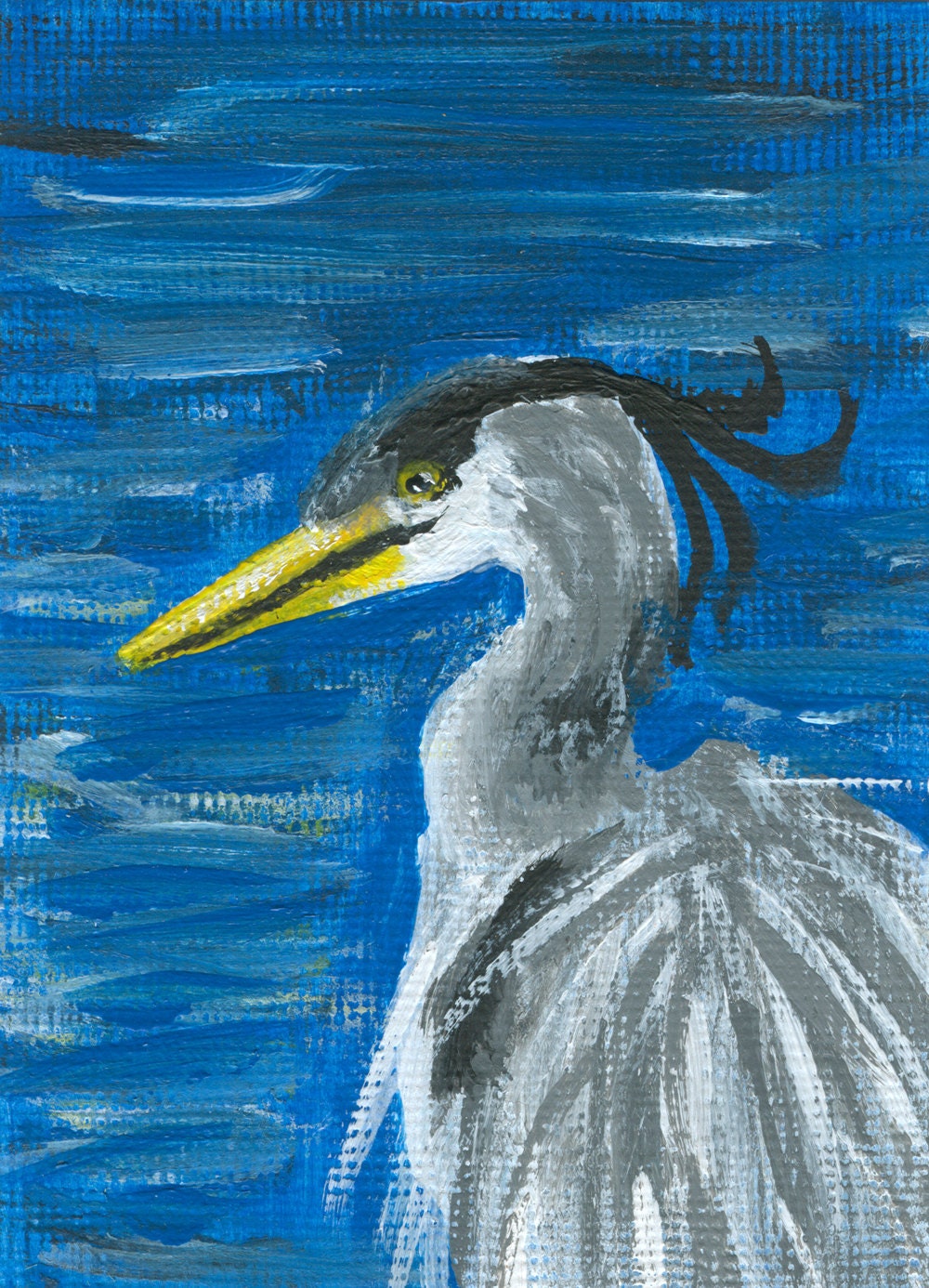 Original Painting - Great Blue Heron ACEO, Acrylic Mini Art Card