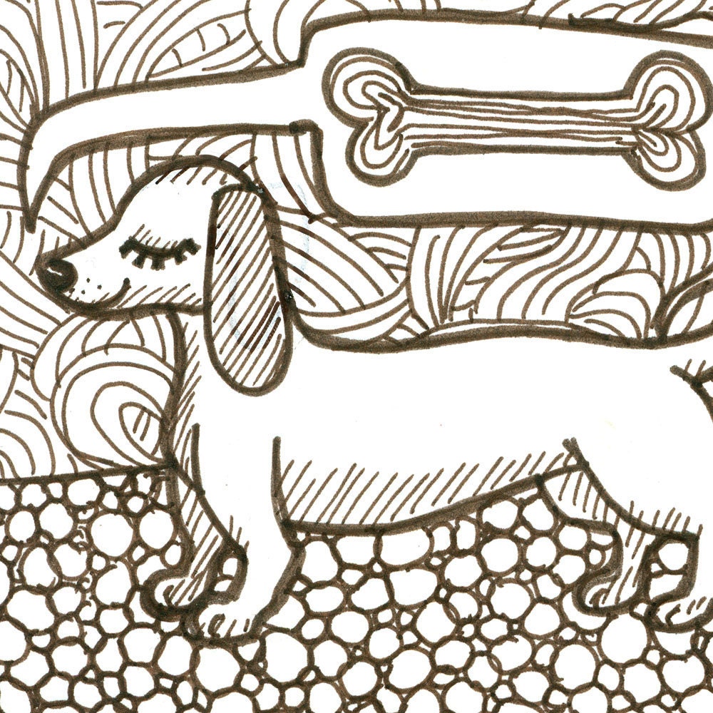 Dachshund Art Original ACEO - Dog Illustration - Sepia Ink