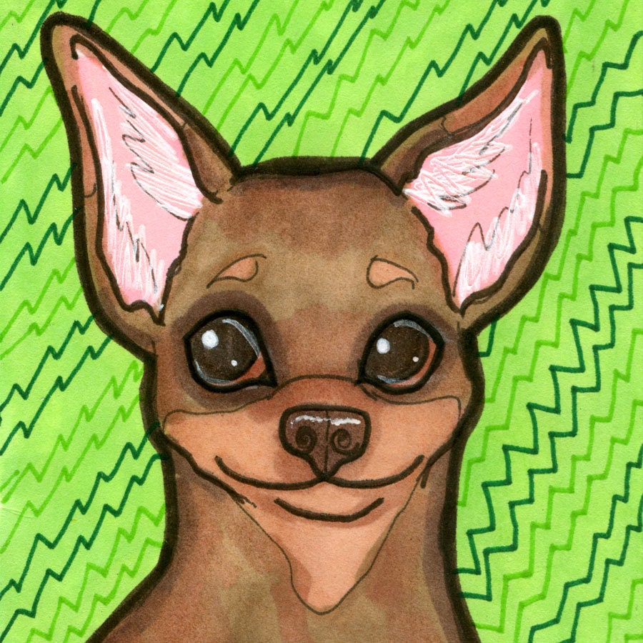 Chihuahua ACEO Brown Tan Pet Portrait Dog Art Illustration Original