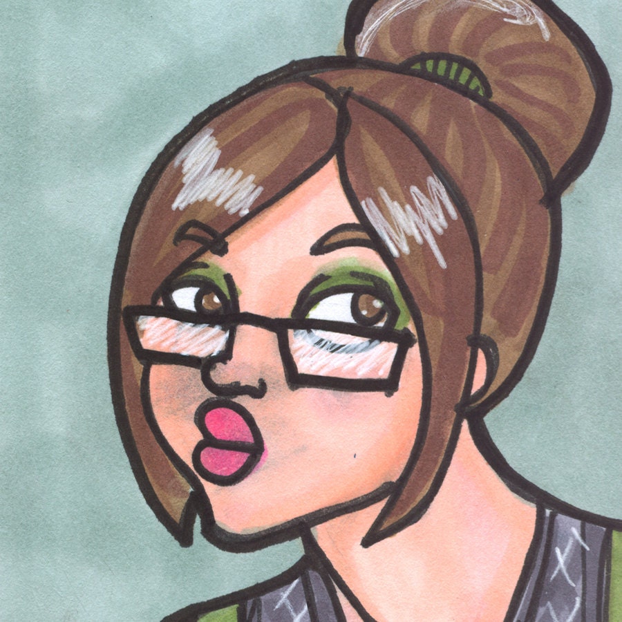 Nerd Girl ACEO Portrait Original