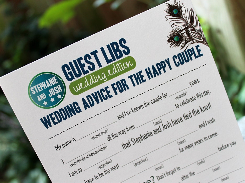 Wedding Mad Libs Great for Receptions Set of 100 Printed Libs Totally Customizable