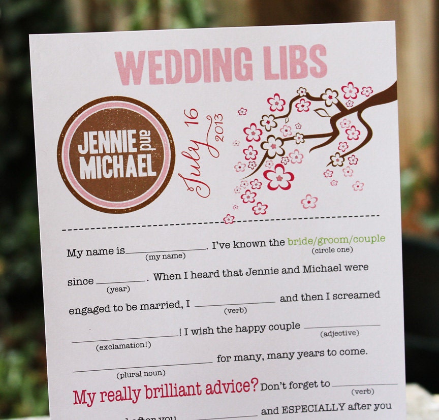 Wedding Mad Libs PDF FILE Print Yourself Cherry Blossoms