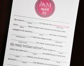 Wedding Mad Libs Monogrammed You Pick the Colors PDF FILE Print Yourself