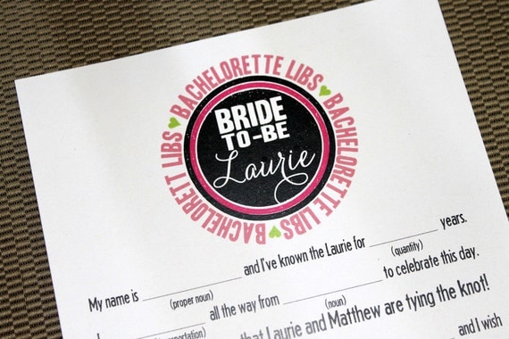 Bachelorette Mad Libs PDF FILE Print Yourself Colors are Customizable