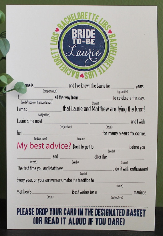 Bachelorette Mad Libs PDF FILE Print Yourself Colors are Customizable