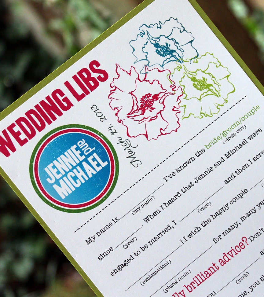 Wedding Mad Libs PDF FILE Print Yourself You Pick the Colors Word Bank Included