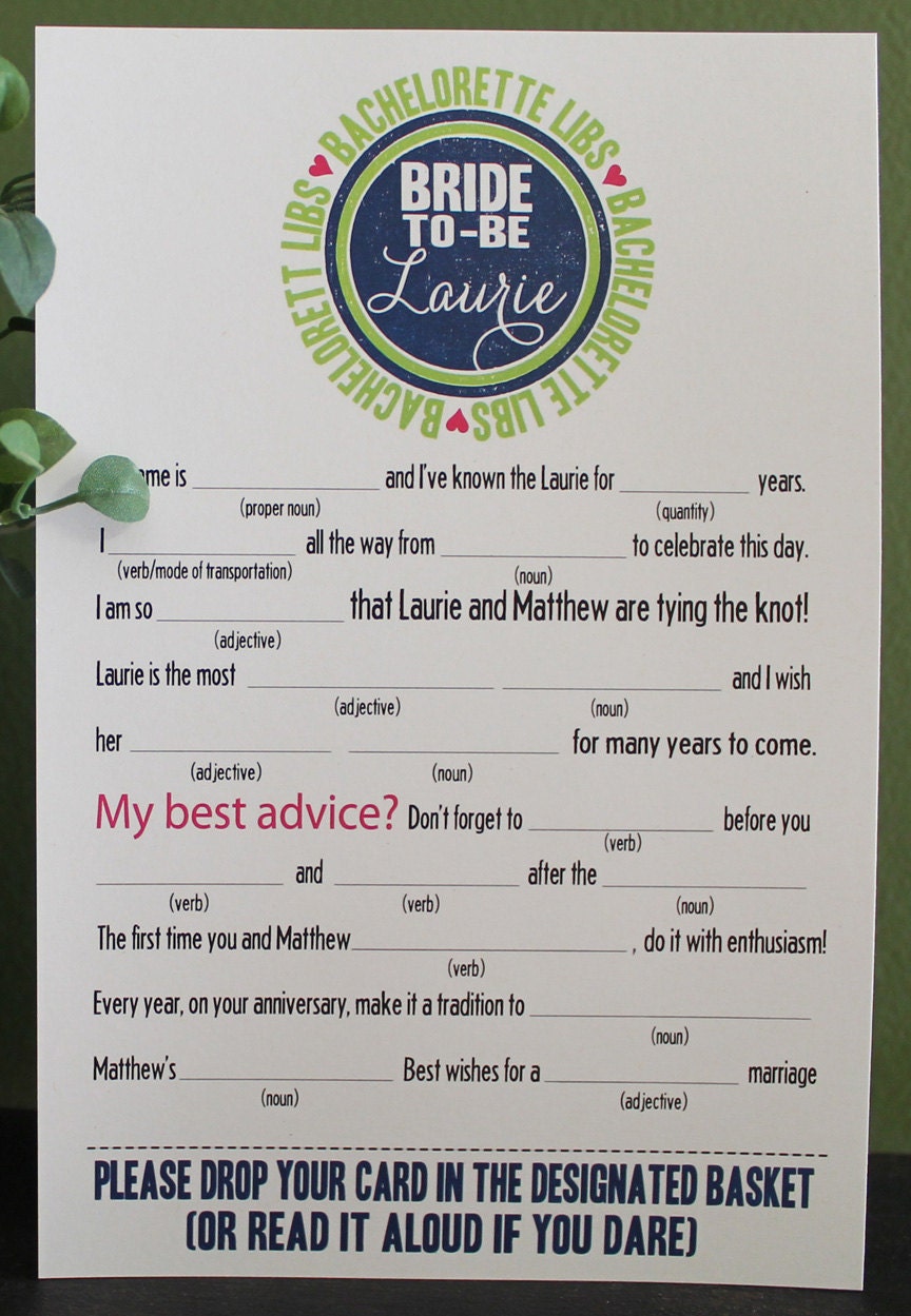 Bachelorette Mad Libs PDF FILE Print Yourself Colors are Customizable