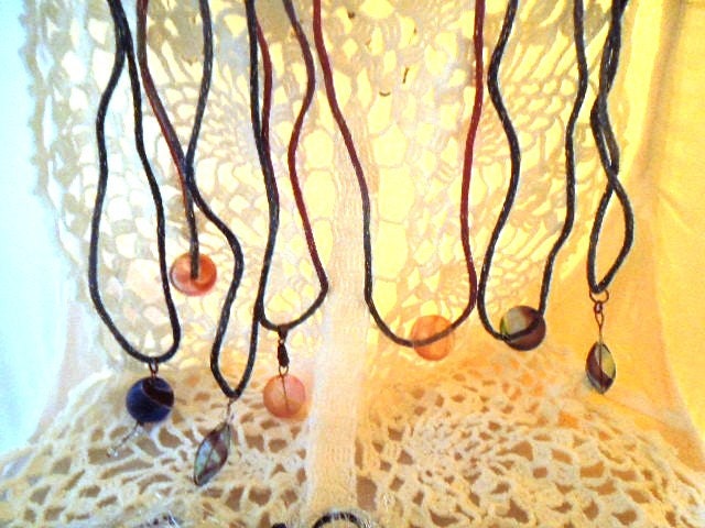 7 Silk sparkle cord necklaces with Glass blown pendants- Young Teen Birthday