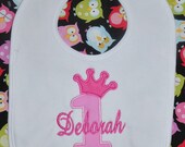Princess Crown Number Bib or Cupcake Bib, Boy or Girl,   YOU CHOOSE COLORS,  Personalized,  Monogrammed, by Gingham Bunny