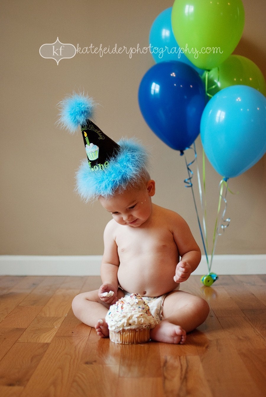 Boutique Quality, Cupcake First Birthday Hat, You Choose Colors, ,Embroidered, Monogram, by GINGHAM BUNNY EMBROIDERY