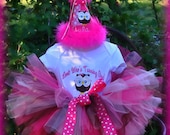 NEW 5 Pc. Set, Cake Smash, Chocolate Pink, Owl Birthday Hat, Onesie, Bloomers, Bib and Tutu,  Sz 6, 9, 12, 18  or 24 mo., by GINGHAM BUNNY