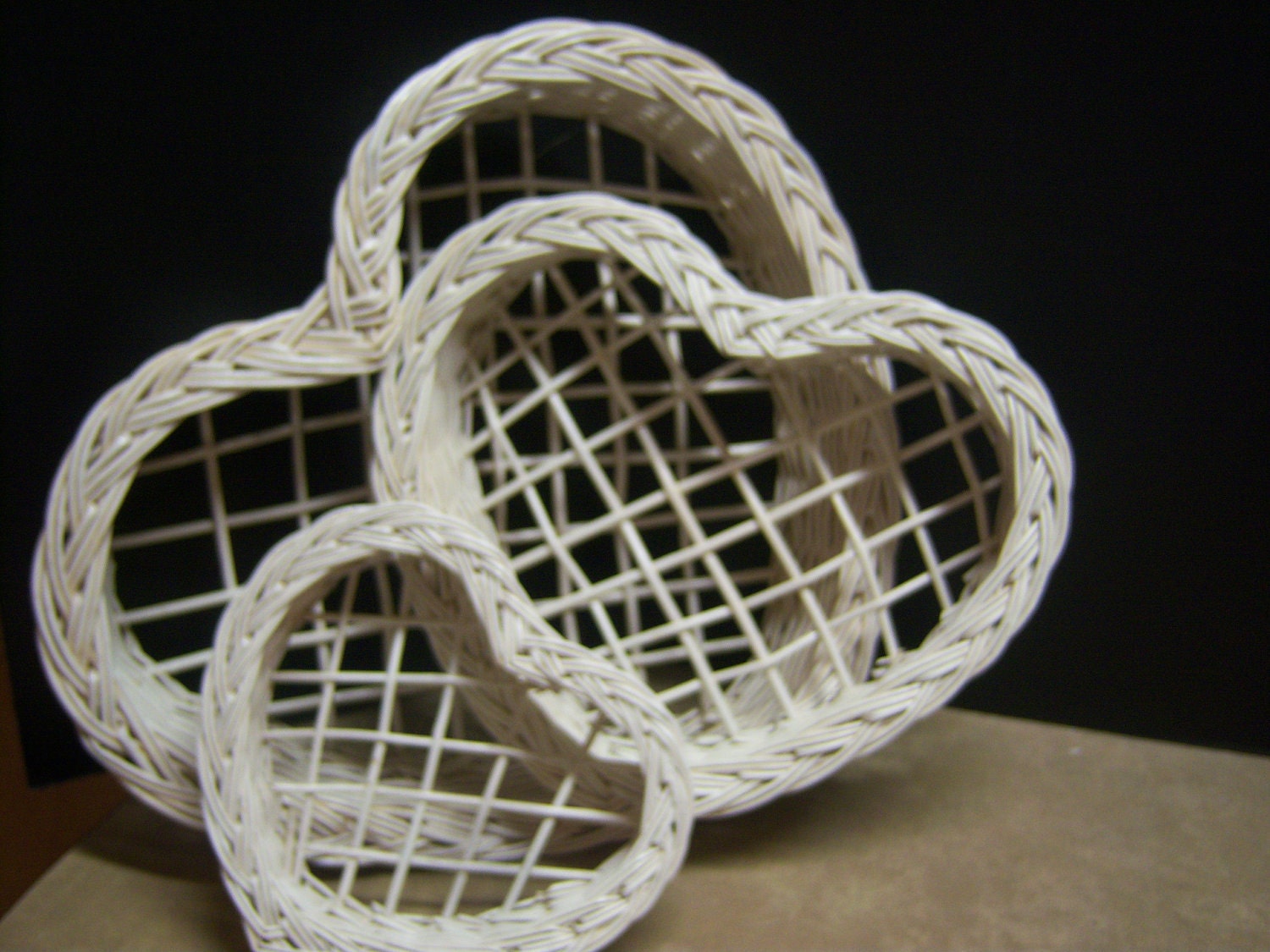 SALE---  Vintage Wicker Heart Baskets Set of Three