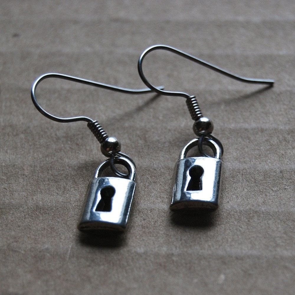 tiny lock earrings