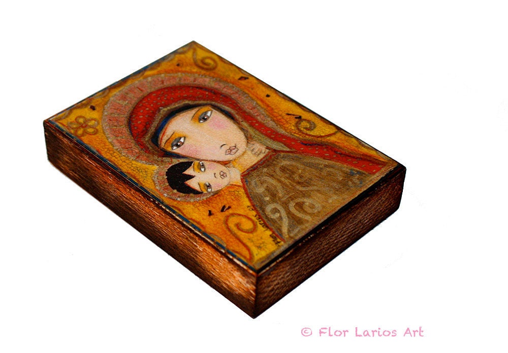 Byzantine Madonna - ACEO Giclee print mounted on Wood (2.5 x 3.5 inches) Folk Art  by FLOR LARIOS