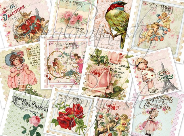 LOVE STAMPS Collage Digital Images -printable download file-