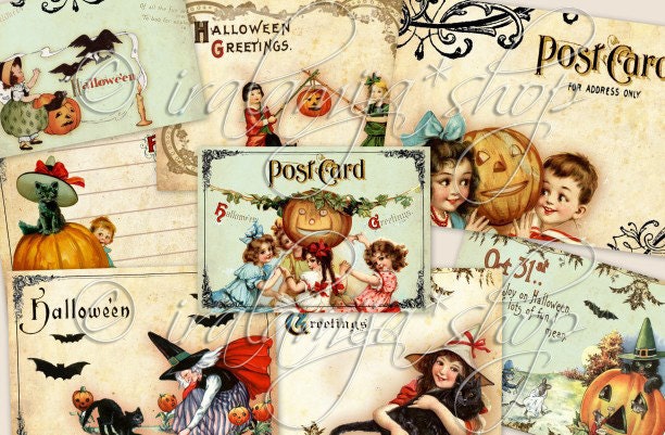 HALLOWEEN BOOKPLATES Collage Digital Images -printable download file-