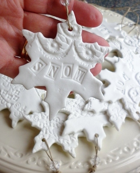 Made to Order...Let it snow, A set 3 beautiful handmade bone china snowflake ornaments