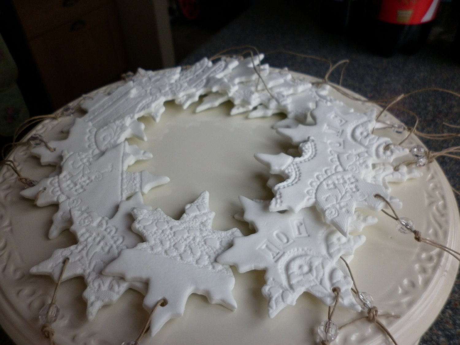 Made to Order...Let it snow, A set 3 beautiful handmade bone china snowflake ornaments